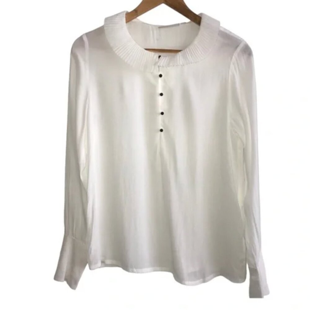 3/$25 minimum flowy long sleeved blouse ruffled collar white small/euro 36
